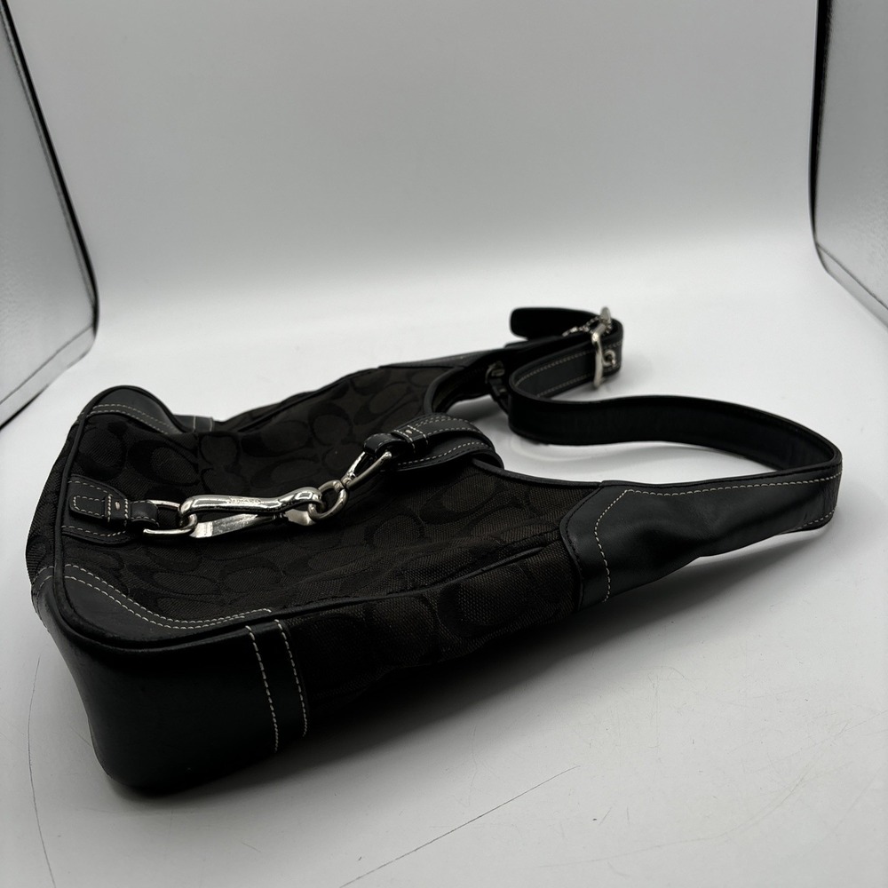 Coach Hamptons Hobo Handbag Shoulder Bag Signature Black 8K02 VTG READ - Picture 5 of 16